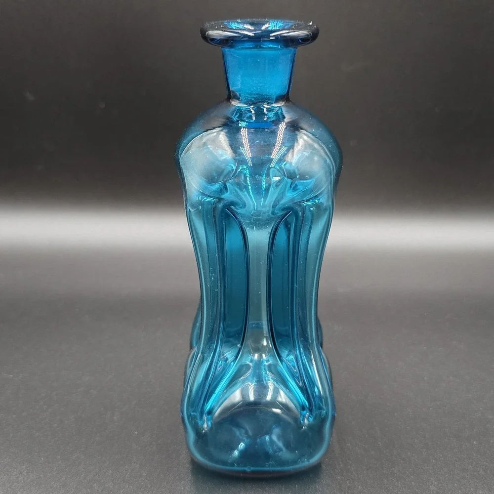 Kastrup Holmegaard Jacob E Bang Kluk Kluk Blue Glass Bottle 5.75